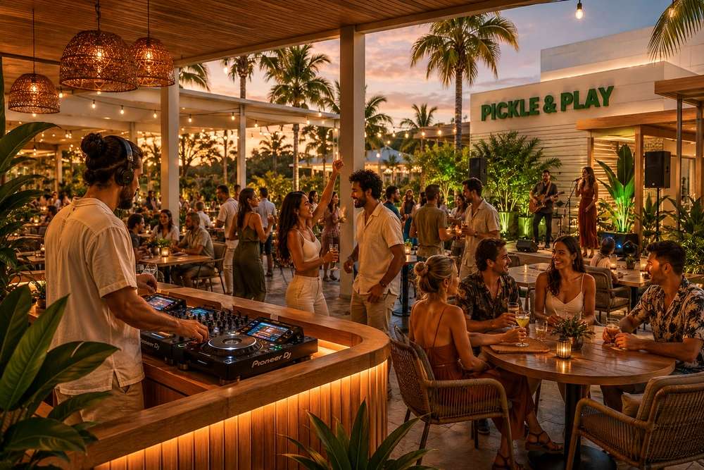 Outdoor tropical bar with DJ and live music