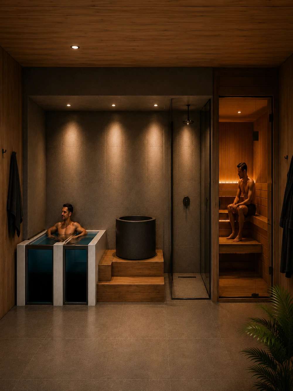 Modern spa with cold plunge and sauna